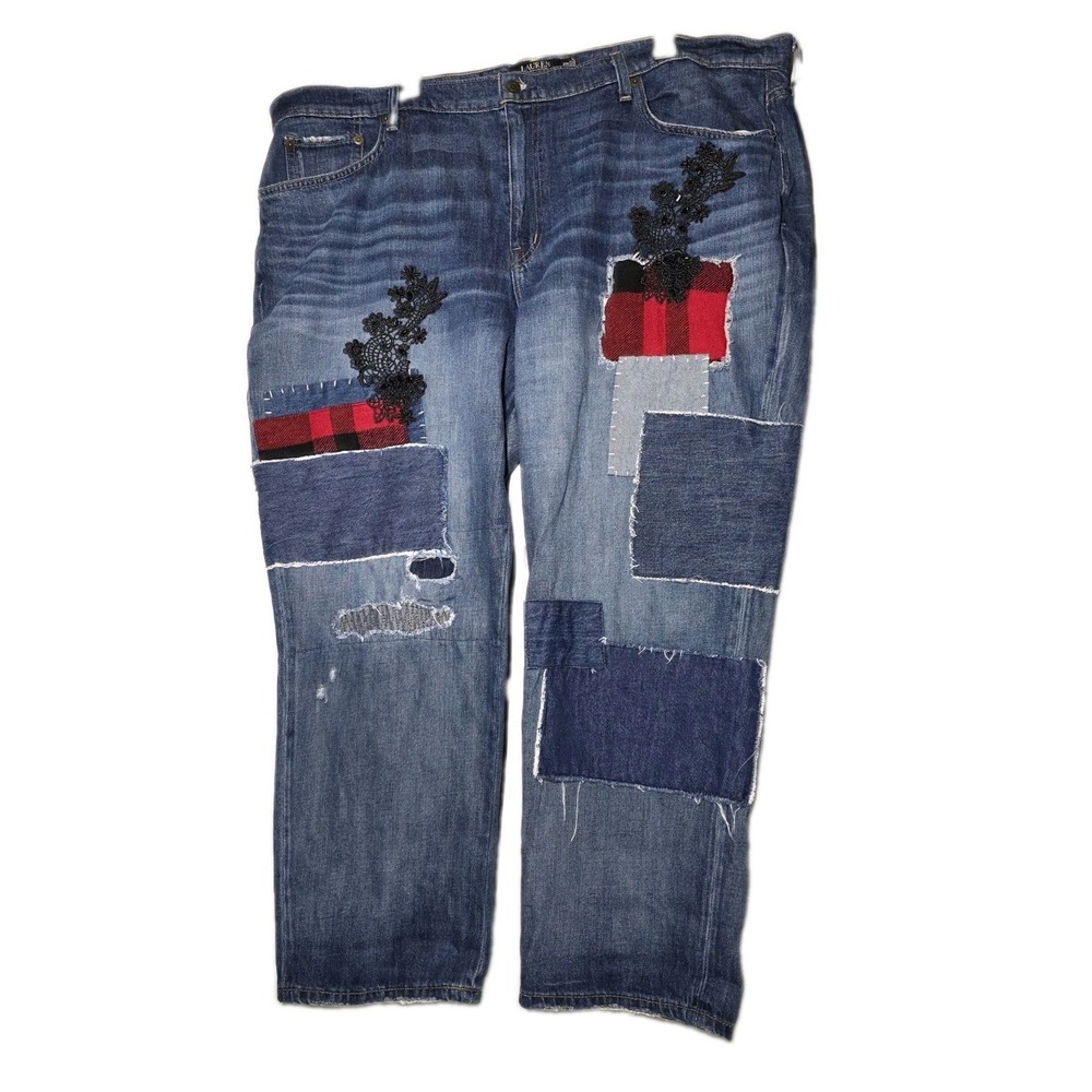 Lauren Ralph Lauren Women Plus Size Patchwork Relaxed Tapered Jeans 20W 44/28